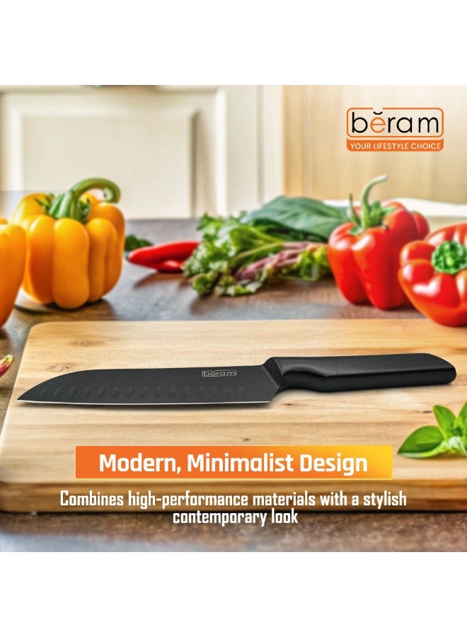 BERAM 7 Inch Santoku Knife Titanium Black Coated 3CR13Stainless Steel Blade with SS430 Handle Granton Edge for Smooth Chopping Slicing Modern  Durable Kitchen Essential - Image 5