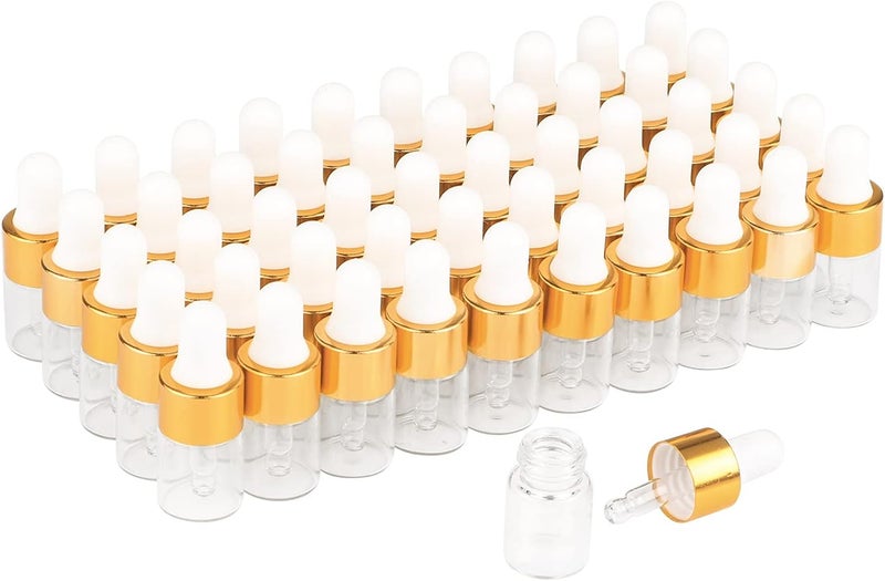 Wresty 50 Pcs Clear Glass Dropper Vails 2ml Mini Essential Oils Sample Dropper Bottles For Traveling Essential Oils Perfume Cosmetic Liquid,With 2 pcs dropper - Image 1
