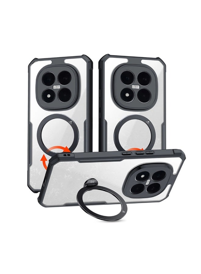 عام غلاف مغناطيسي واقي لـ Redmi Note 15 【يدعم الشحن اللاسلكي】، غطاء شفاف مقاوم للاصفرار مع حماية الكاميرا، غطاء خلفي ماص للصدمات من مادة PC+TPU، يشمل حامل قابلاً للطي ودوران 360 درجة - Image 1