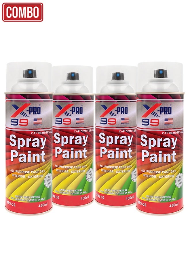 Xpro X-PRO Combo - 4pcs X-PRO 99 Clear Gloss Spray Paint 450ml Multi-Surface Lacquer for Metal, Wood, Plastic & Furniture Fast Dry Interior and Exterior Use - X99-02 - Image 1
