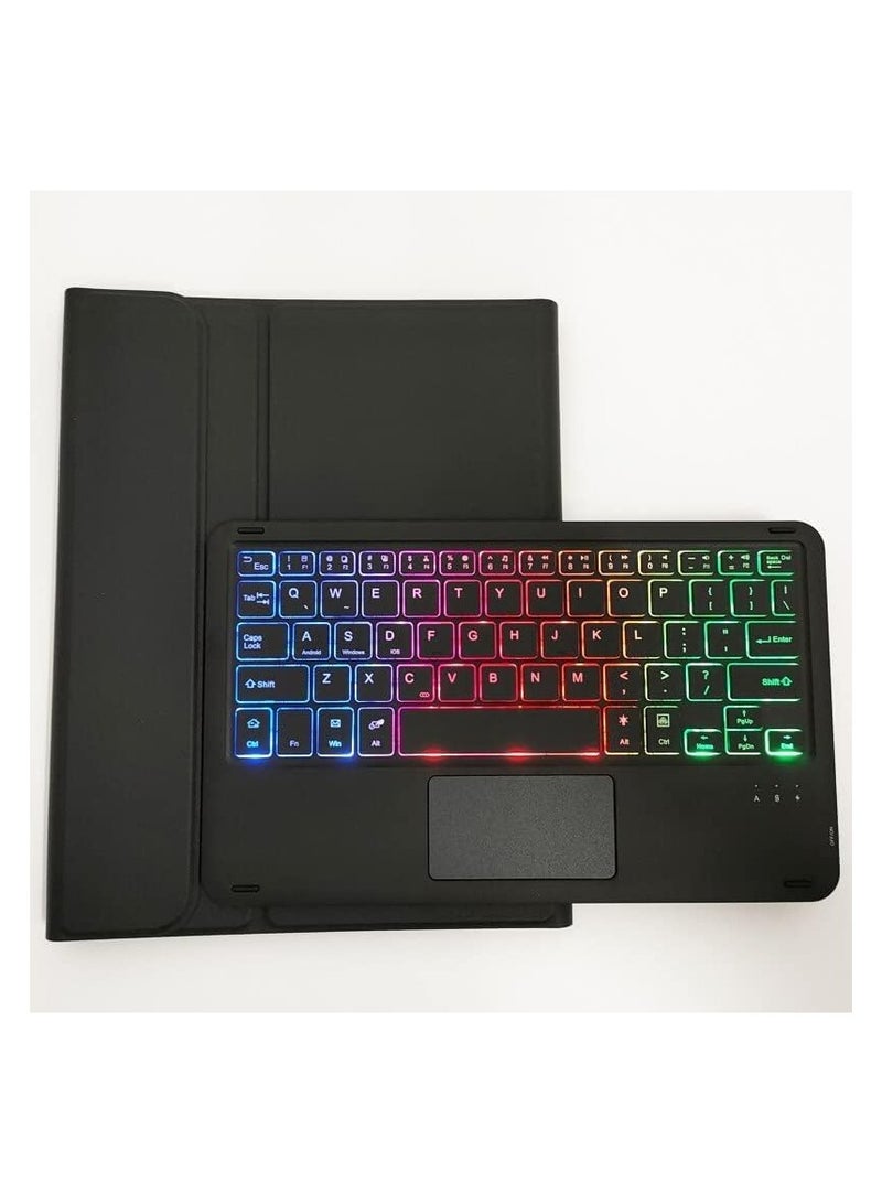 عام حافظة لوحة مفاتيح مزودة بلمسات عربية وإنجليزية لجهاز Samsung Tab A9 Plus (X210/X215/X216)، تحتوي على إضاءة خلفية، لوحة تتبع متعددة اللمسات، وقاعدة قابلة للطوي مع حامل قلم لجهاز Tab A9+. - Image 2