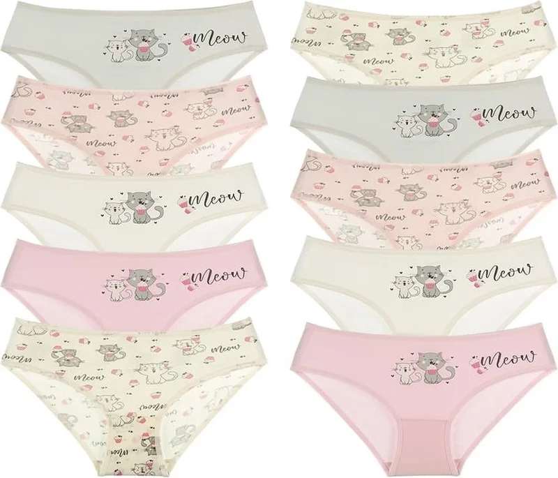 دونيلا 10 Pcs Color Cat Printed Girl's Panties - 41711155DM
