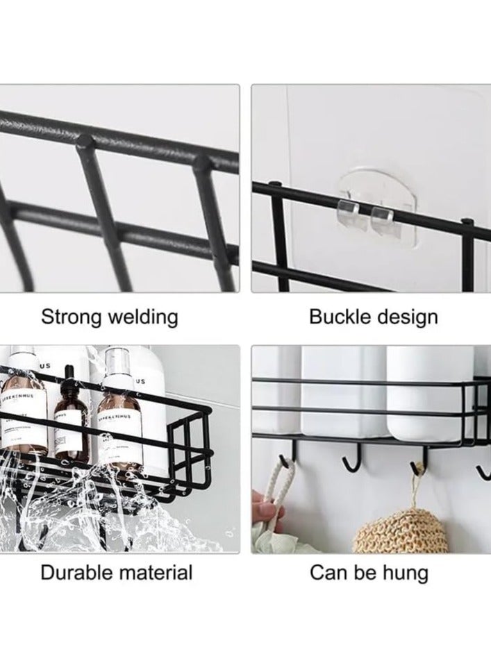 Beauenty Bathroom Rack - Bathroom Shelves - Kitchen Storage – Multipurpose Rack Shampoo Holder With 4 hook - Adhesive Shower Caddy Metal Shelf Without Drilling (Black) - Image 5