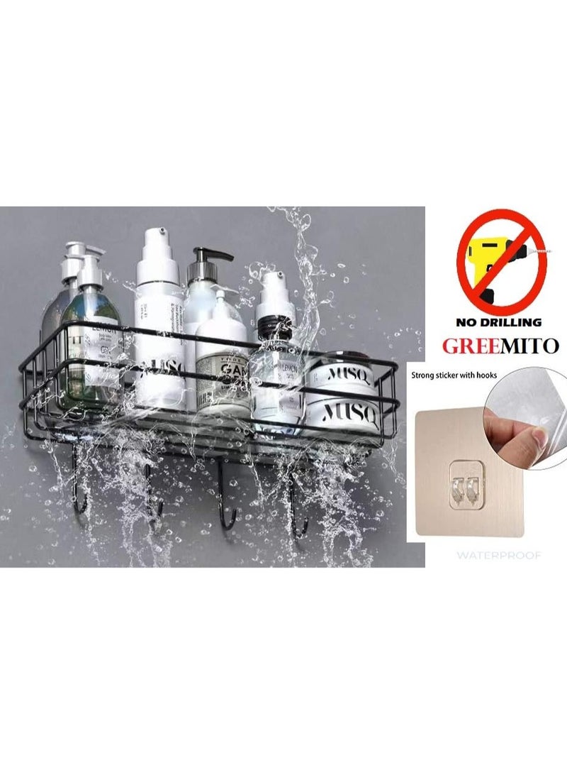 Beauenty Bathroom Rack - Bathroom Shelves - Kitchen Storage – Multipurpose Rack Shampoo Holder With 4 hook - Adhesive Shower Caddy Metal Shelf Without Drilling (Black) - Image 3