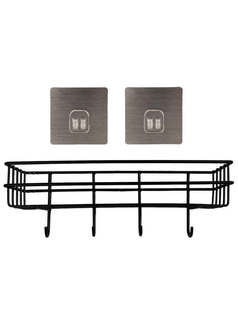 Beauenty Bathroom Rack - Bathroom Shelves - Kitchen Storage – Multipurpose Rack Shampoo Holder With 4 hook - Adhesive Shower Caddy Metal Shelf Without Drilling (Black) - Image 4