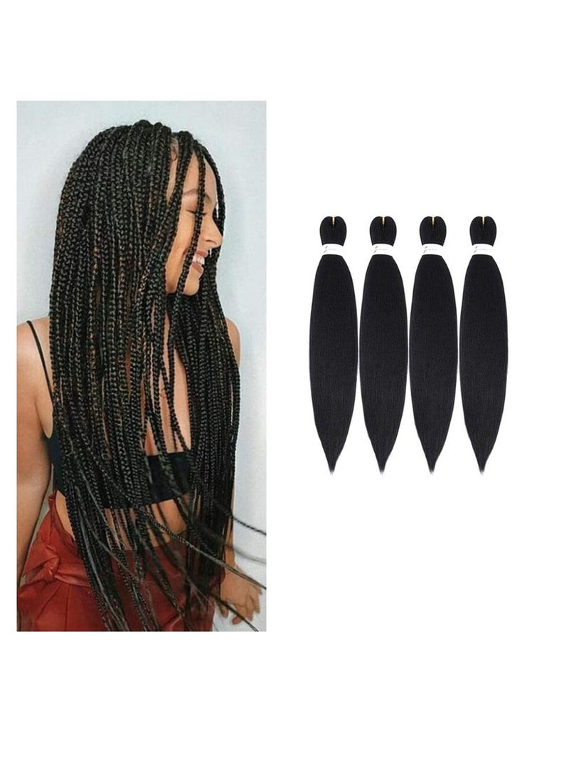 إستيل وصلات شعر صناعية ممددة مسبقًا بطول 66.34 سم، شعر تجديل ياكي احترافي لضفائر مربعة من السنغالية، أنماط كروشيه، ألياف كانيكالون 100% مقاومة للعرق، أسود، 4 قطع - Image 1