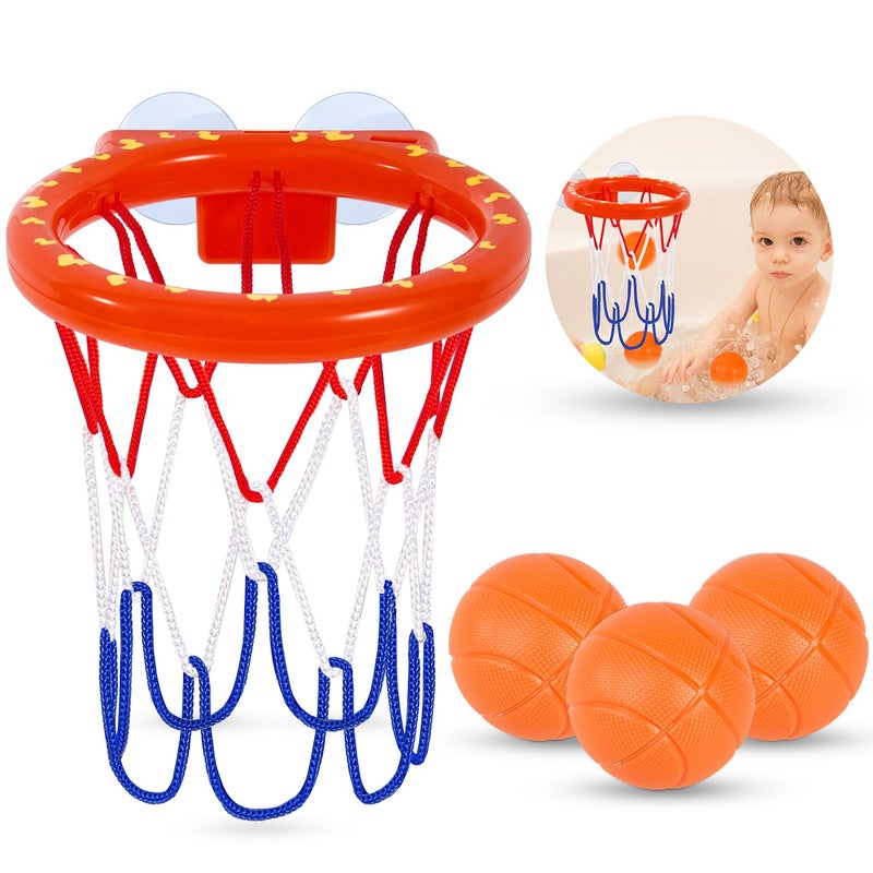 Auvitaya Bath Toys Bathtub Basketball Hoop for Kids Toddlers Bath Shower Toys for Kids Strong Suction Cup Basketball Hoop 3 Soft NoHole Balls Set for Toddlers Boys and Girls - Image 3
