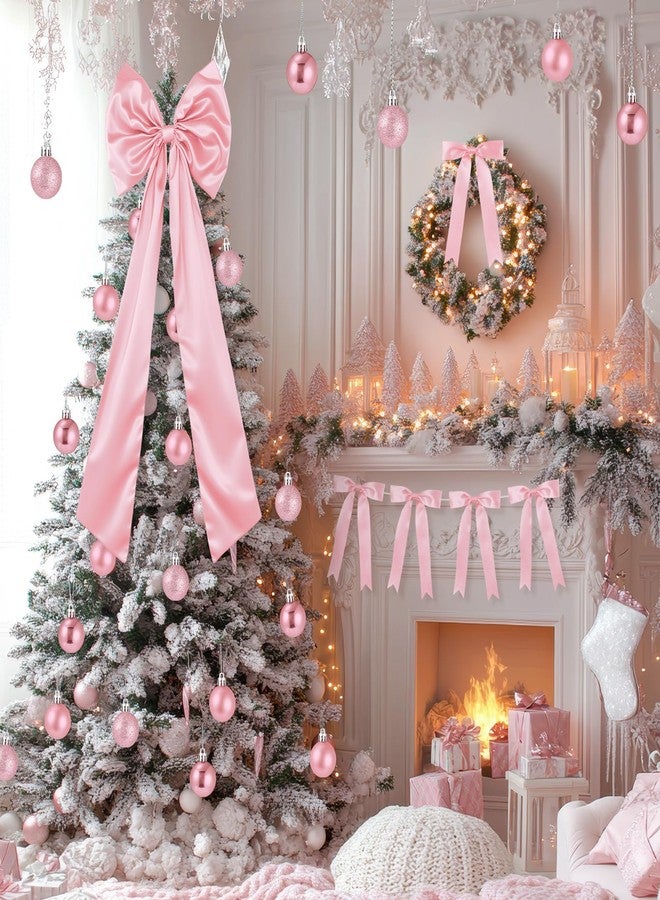 جيجوي مجموعة زينة شجرة عيد الميلاد من Gejoy Bow، تتضمن 30 قطعة من الأقواس الصغيرة، وقطعة واحدة من أقواس الساتان الكبيرة لتزيين قمة الشجرة (47 بوصة × 15.7 بوصة)، و36 كرة زينة معلقة، وكرات لامعة لتزيين شجرة عيد الميلاد (لون وردي). - Image 3