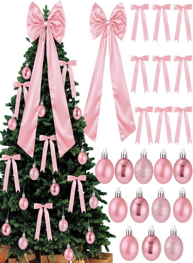 جيجوي مجموعة زينة شجرة عيد الميلاد من Gejoy Bow، تتضمن 30 قطعة من الأقواس الصغيرة، وقطعة واحدة من أقواس الساتان الكبيرة لتزيين قمة الشجرة (47 بوصة × 15.7 بوصة)، و36 كرة زينة معلقة، وكرات لامعة لتزيين شجرة عيد الميلاد (لون وردي). - Image 1