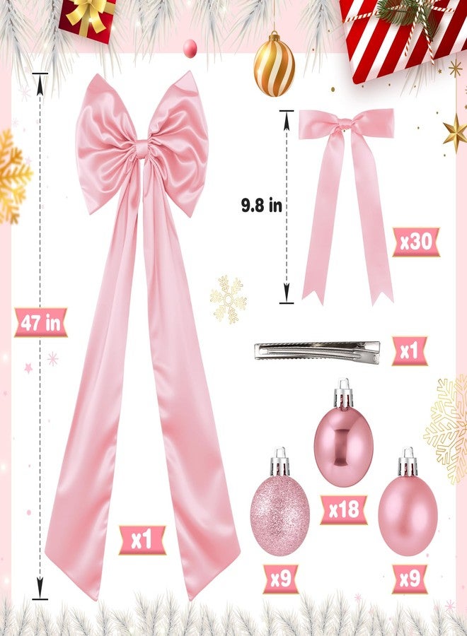 جيجوي مجموعة زينة شجرة عيد الميلاد من Gejoy Bow، تتضمن 30 قطعة من الأقواس الصغيرة، وقطعة واحدة من أقواس الساتان الكبيرة لتزيين قمة الشجرة (47 بوصة × 15.7 بوصة)، و36 كرة زينة معلقة، وكرات لامعة لتزيين شجرة عيد الميلاد (لون وردي). - Image 2