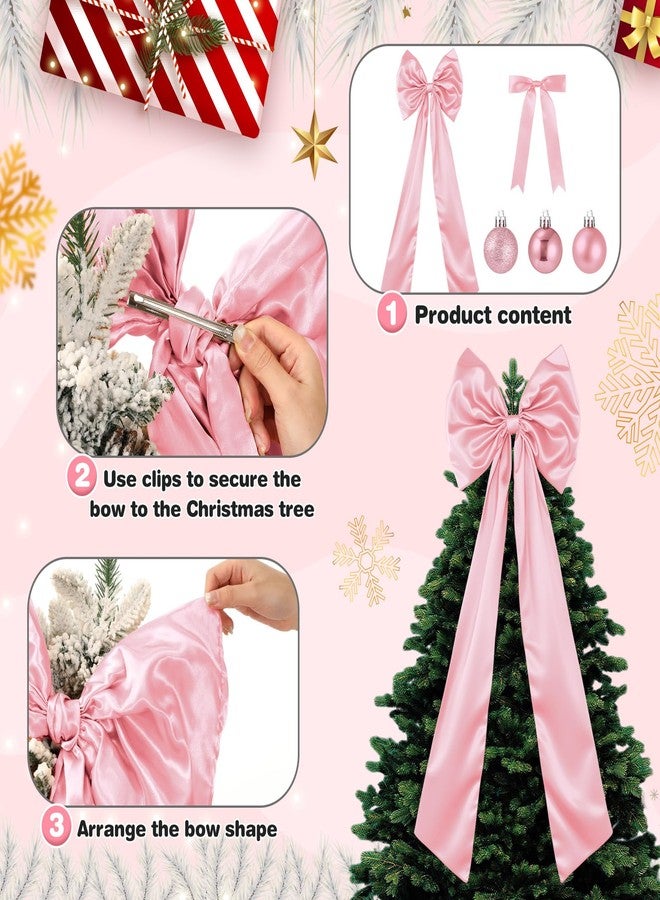 جيجوي مجموعة زينة شجرة عيد الميلاد من Gejoy Bow، تتضمن 30 قطعة من الأقواس الصغيرة، وقطعة واحدة من أقواس الساتان الكبيرة لتزيين قمة الشجرة (47 بوصة × 15.7 بوصة)، و36 كرة زينة معلقة، وكرات لامعة لتزيين شجرة عيد الميلاد (لون وردي). - Image 4