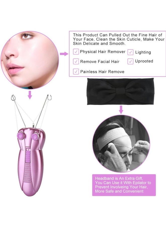آلة إزالة شعر الوجه الكهربائية بخيط قطني للسيدات، آلة إزالة شعر الوجه بالخيط الأوتوماتيكية للشعر الناعم على الوجه والذقن والشفة العليا والذراعين - Image 4