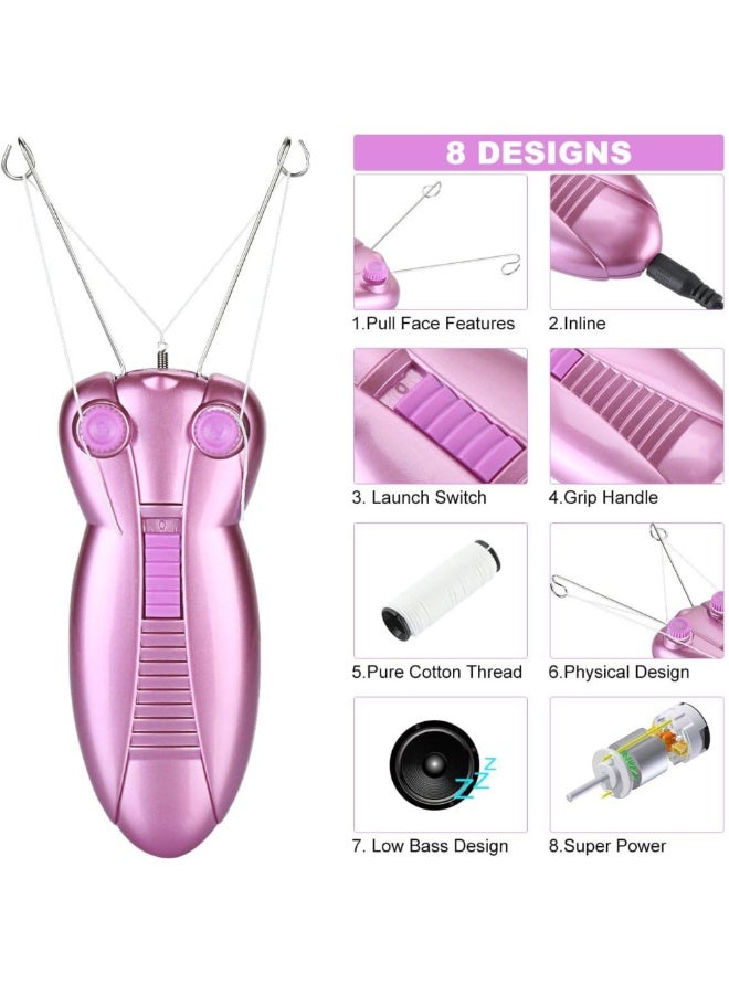 آلة إزالة شعر الوجه الكهربائية بخيط قطني للسيدات، آلة إزالة شعر الوجه بالخيط الأوتوماتيكية للشعر الناعم على الوجه والذقن والشفة العليا والذراعين - Image 5