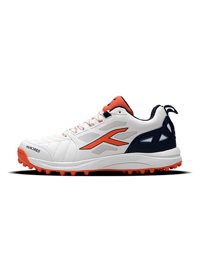 HUNDRED TerraField Cricket Shoes | TerraSpike Rubber Studs | Embedded Support Plate for Stability | Lightweight & Durable | Ideal for Turf, Ground & Hard Surfaces (White/Orange/Navy ; UK 10) - Image 1