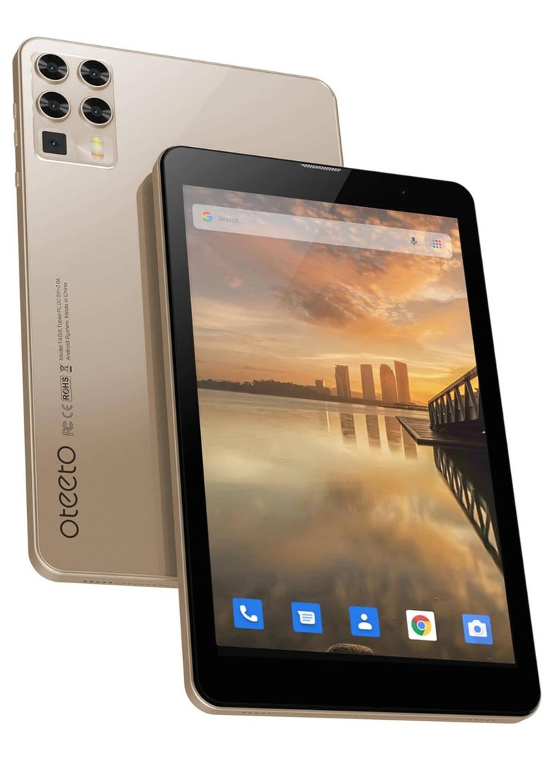 Oteeto Tab 8, 8.0" IPS Display, Octa core 1.8Ghz Processor, 8GB RAM, 256GB ROM, Android 13, 5.0MP Front + 13.0MP Rear Camera, 5G/Wi-Fi, 5000mAh Battery, Gold | TAB-8-GOLD