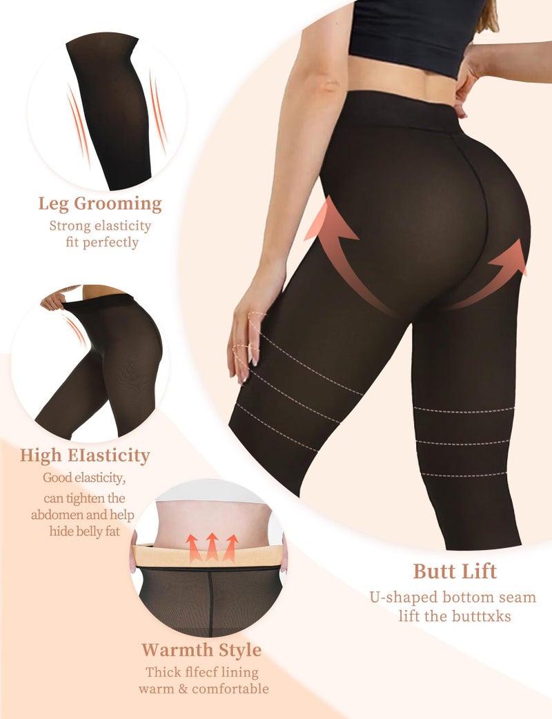 Buauty Fleece Lined Tights Sheer for Women-Fake Translucent Thermal Leggings High Waist Thick Warm Pantyhose for Winter - Image 3