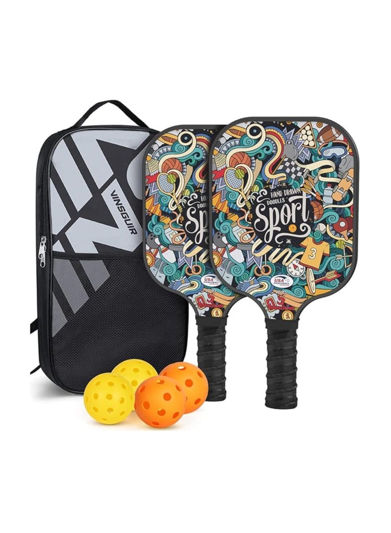 مجموعة مضرب Pickleball ، USAPA Certified Pickleball Racket 2-Piece Set with 4 Pickleballs and Bag ، Pickleball Racket Women 's Beginner Gift - Image 1