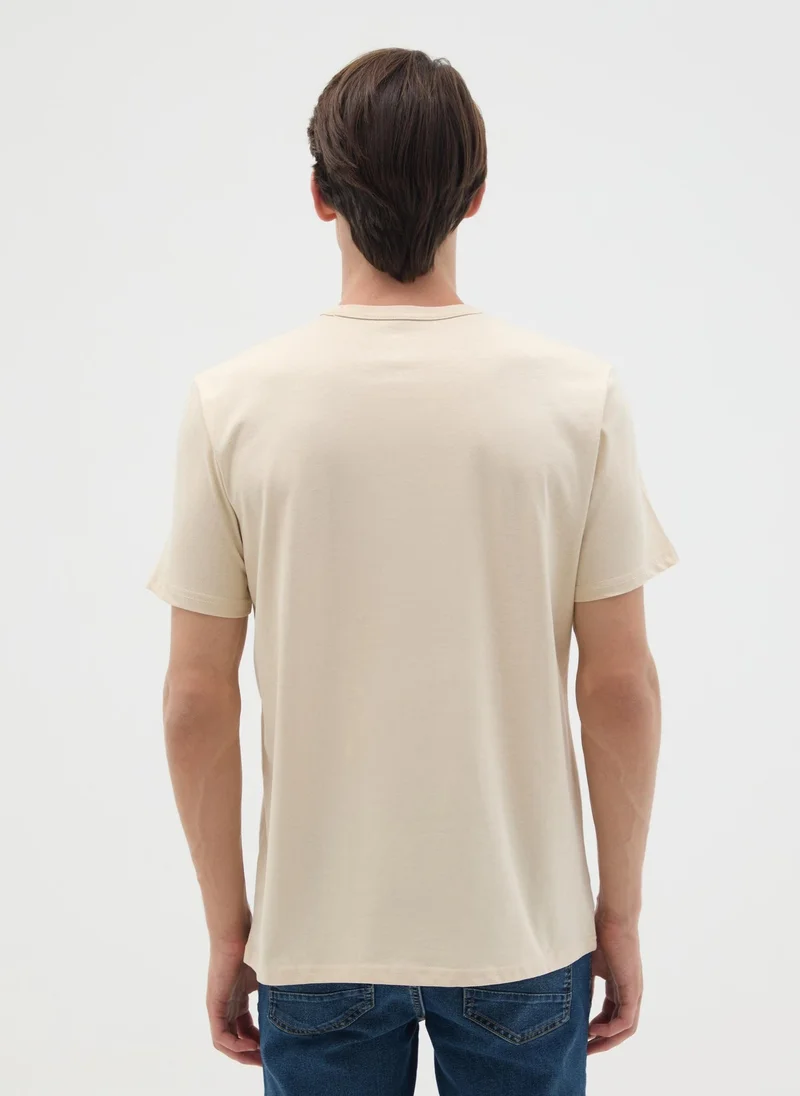 Ovs  OVS Beige Regular Fit Pure Cotton T-Shirt for Men | Best Price UAE
