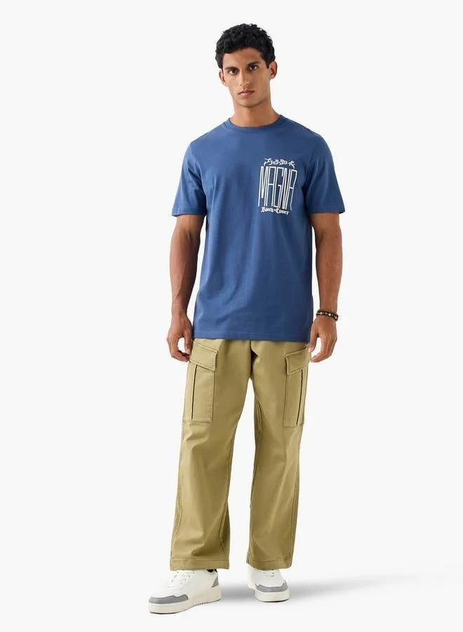 Splash FAV Black Clover Print T-shirt with Crew Neck and Short Sleeves