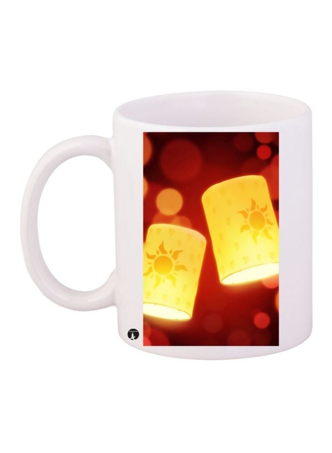 RYN Lantern Printed Coffee Mug White/Red/Yellow 11ounce