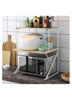 Microwave Stand Oven Storage Rack, 3-Tier Microwave Shelf Kitchen Organizer Shelf, Wood Kitchen Counter Spice Rack Desktop for Kitchen