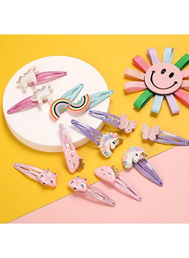 PinkSheep مشابك شعر يونيكورن للبنات 6 أزواج/12 عبوة مشابك شعر على شكل قوس قزح وسحاب لطيف مشابك شعر معدنية مشابك شعر لامعة ملحقات شعر للبنات الصغيرات والمراهقات والأطفال الصغار - Image 5