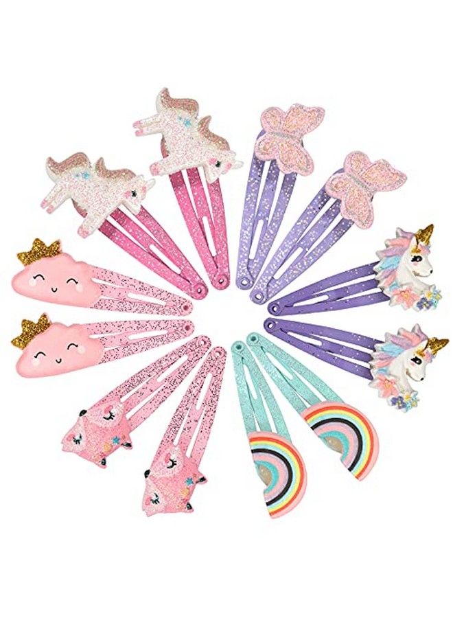 PinkSheep مشابك شعر يونيكورن للبنات 6 أزواج/12 عبوة مشابك شعر على شكل قوس قزح وسحاب لطيف مشابك شعر معدنية مشابك شعر لامعة ملحقات شعر للبنات الصغيرات والمراهقات والأطفال الصغار - Image 1