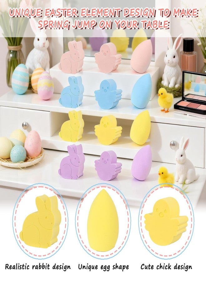Lettry Easter Makeup Sponge Set - 12 Pcs Bunny Chick Egg Shape Makeup Blender, Soft Latex-Free Beauty Sponge for Foundation, Powder & Cream, Wet/Dry Use, Gentle Easter Presents for Women & Makeup Lovers - Image 4