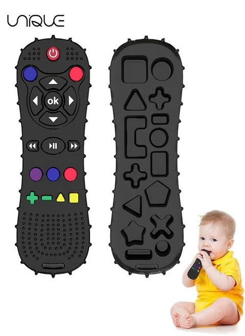 1Pcs Silicone Baby Remote Control Teether - Baby Teether Toys - Chew Toys - Teething Relief Toys for Babies 1-24 Months (Black)