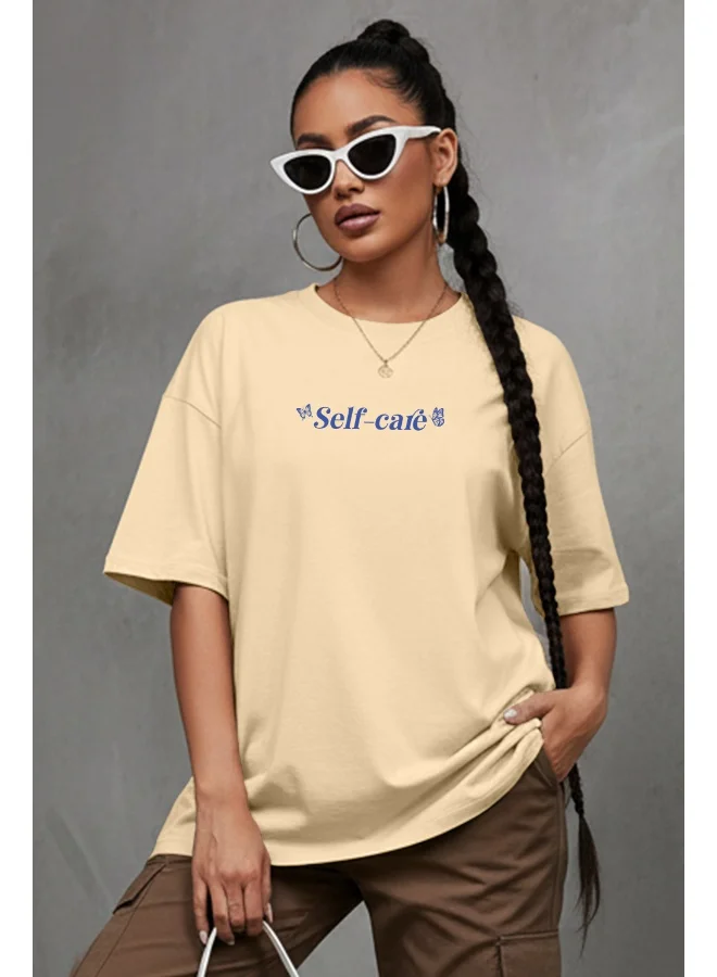 Juneberry JUNEBERRY® Women’s Pure Cotton Drop Shoulder Printed T-Shirt | Oversized Baggy Fit Half Sleeve Round Neck Graphic Tee | OS_JB_SLFC_SW_S
