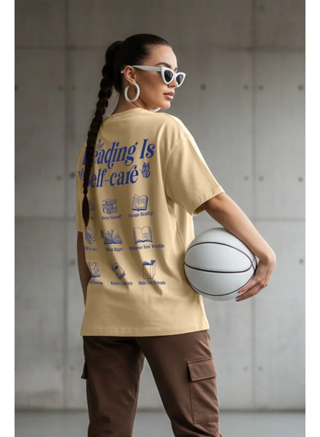 Juneberry JUNEBERRY® Women’s Pure Cotton Drop Shoulder Printed T-Shirt | Oversized Baggy Fit Half Sleeve Round Neck Graphic Tee | OS_JB_SLFC_SW_S