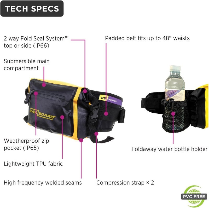 Overboard Pro-Light Waterproof Waist Pack, 2 Litre Capacity, Black - Image 4