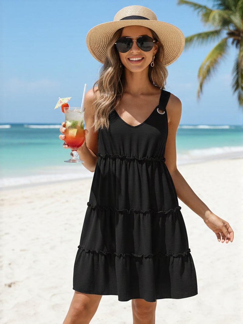 ETCYY Sundresses for Women 2026 Vacation Swimsuit Cover Ups Boho Floral Beach Dress T-Shirts Tank Dresses,Black,Large - Image 3