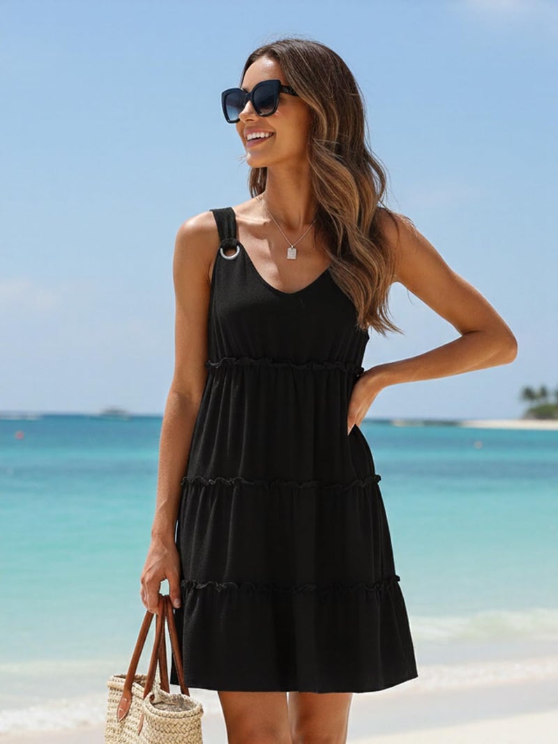ETCYY Sundresses for Women 2026 Vacation Swimsuit Cover Ups Boho Floral Beach Dress T-Shirts Tank Dresses,Black,Large - Image 5