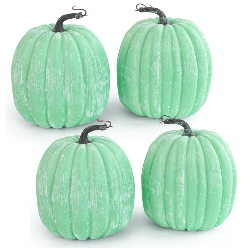 Artmag Artmag 6 Inch Large Artificial Pumpkins  4PCS Big Green-White Brushed Pumpkins Faux Foam Harvest Pumpkins for Fall Thanksgiving Holiday Decorations (Green-White Brushed)  - Image 1