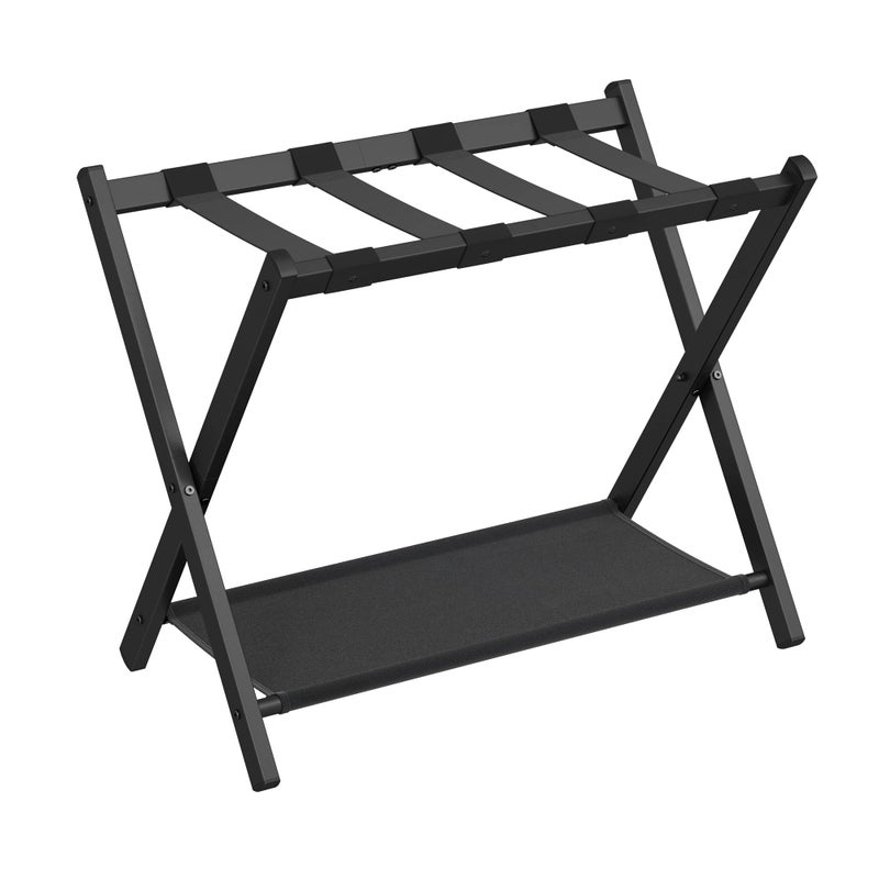 SONGMICS SONGMICS Luggage Rack for Guest Room Suitcase Stand with Storage Shelf Steel Frame Foldable for Easy Storage Hotel Bedroom Black URLR003B01 