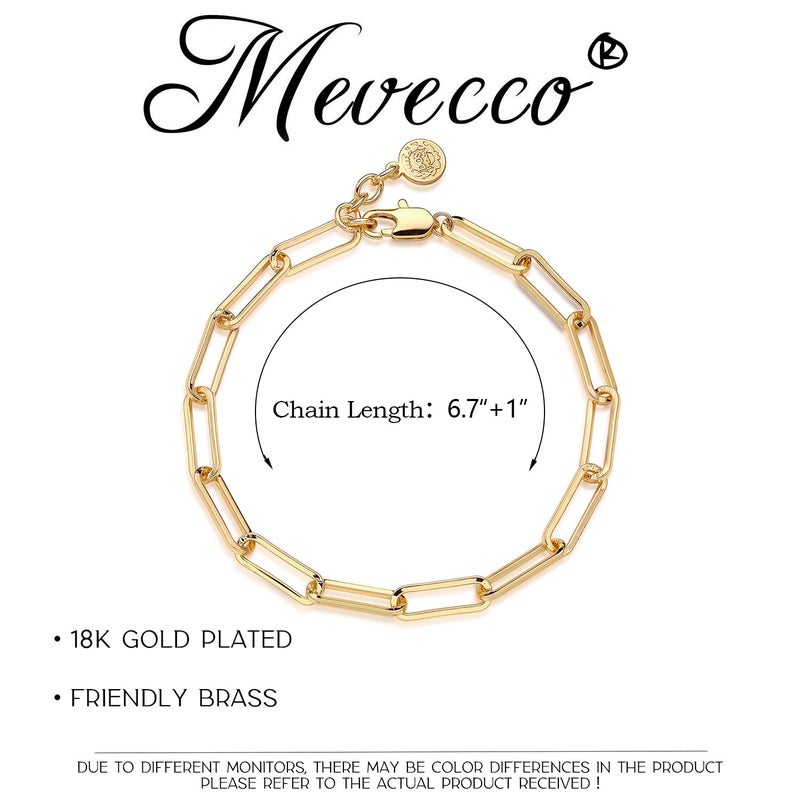 MEVECCO Dainty Oval Paper Clip Link Chain Bracelet Gold Chunky Radial Rolo Paperclip Link Bracelet 18K Gold Plated Delicate Wide Women Personalized Gift - Image 5
