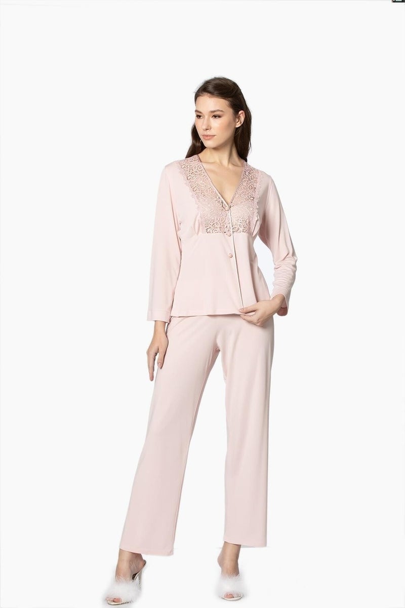pierre cardin 5045 Women's Modal Six-Up Cotton Nightgown Dressing Gown - Powder  - Image 1