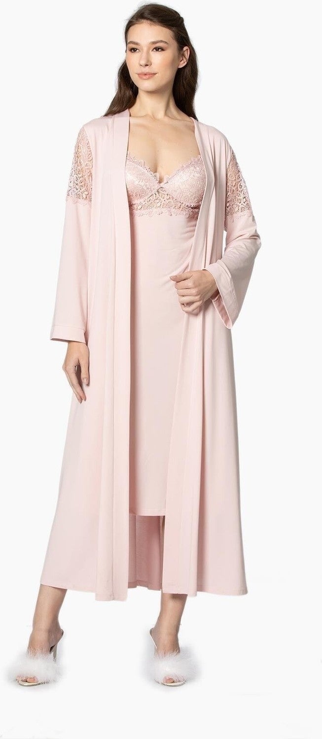 pierre cardin 5045 Women's Modal Six-Up Cotton Nightgown Dressing Gown - Powder  - Image 4