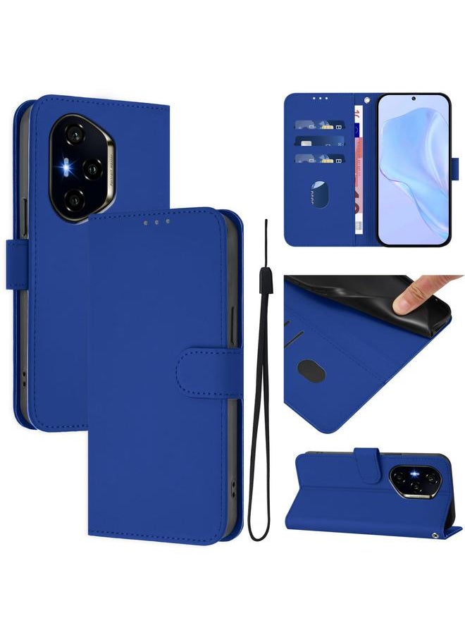 Green Tiger Case For Honor 400 Skin Feel Solid Color Leather Phone Case with Lanyard  - Image 1