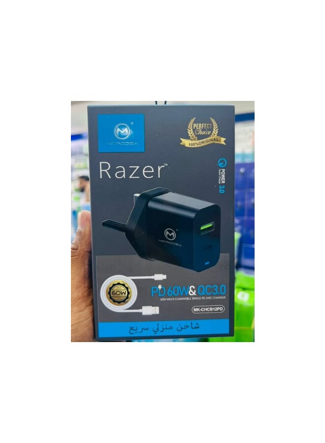 شاحن ميكروديا 60 وات PD & 3.0 QC باللون الأسود