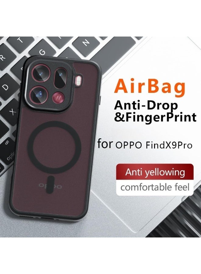 VKL Magnetic Case for OPPO Find X9 Pro, [Support Wireless Charging] Frosted Matte Translucent Black Case Anti-Yellowing Airbag Protection PC+TPU Shockproof Cover - Image 2