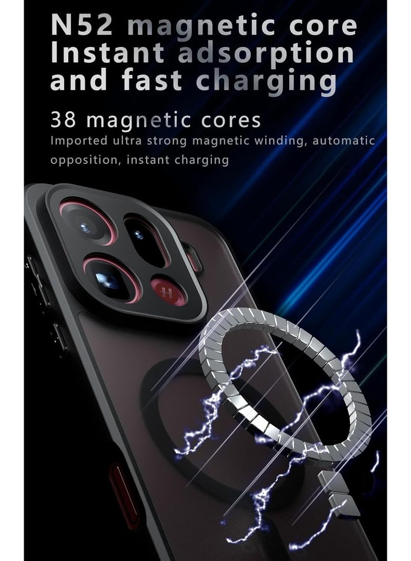 VKL Magnetic Case for OPPO Find X9 Pro, [Support Wireless Charging] Frosted Matte Translucent Black Case Anti-Yellowing Airbag Protection PC+TPU Shockproof Cover - Image 3