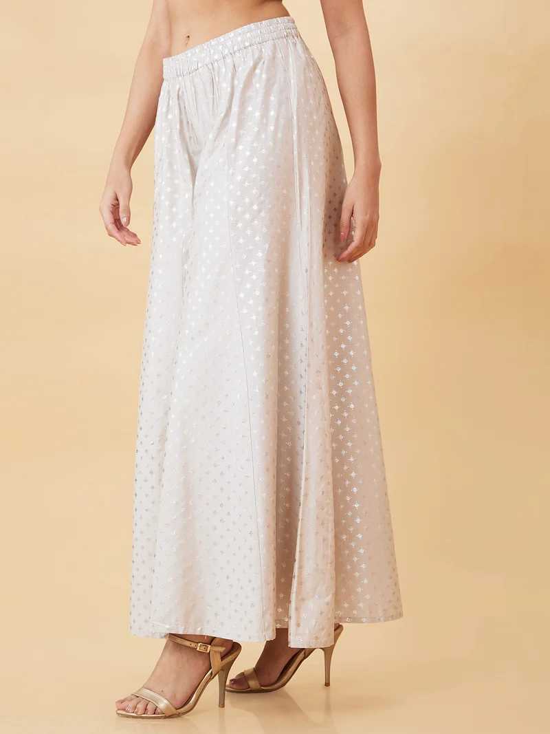 globus Globus Women Silver Foil Print Flared Festive Palazzos