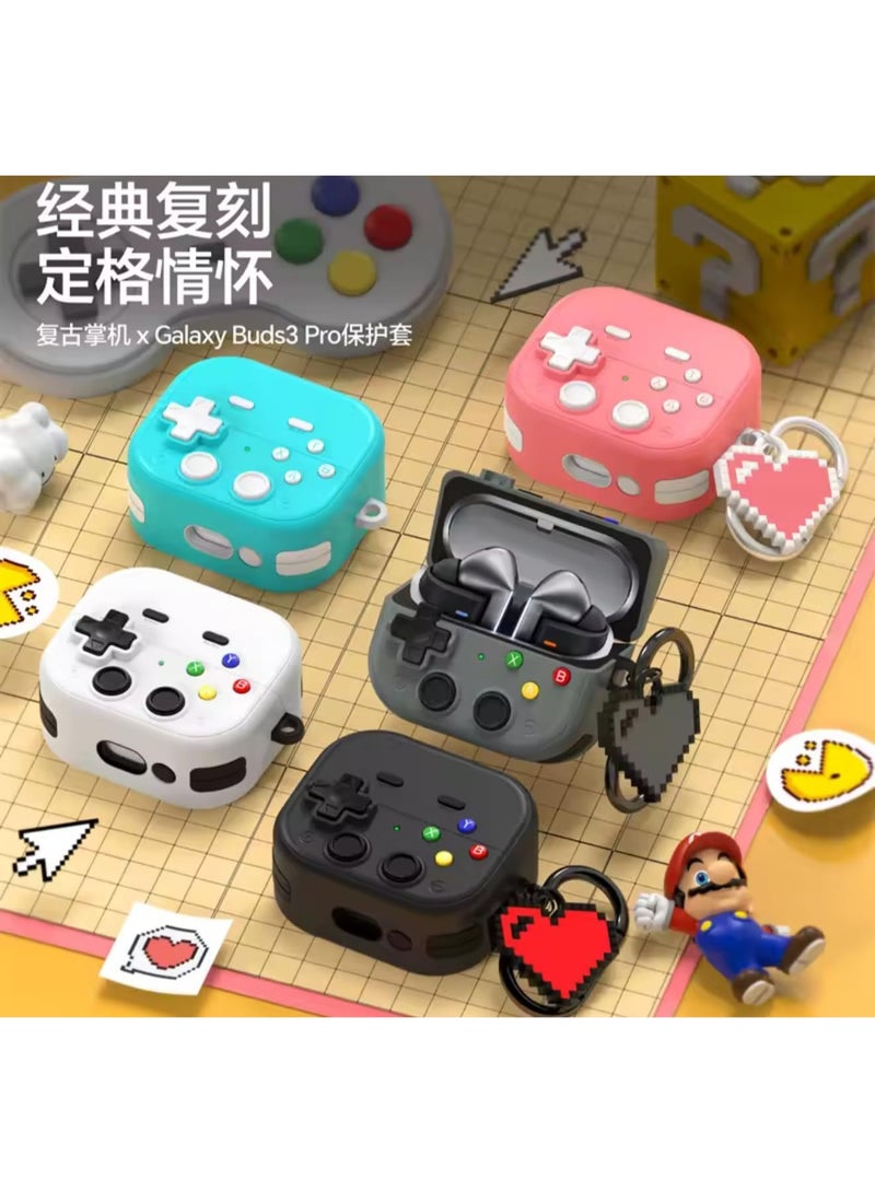 Fekra 3D Cover for Samsung Galaxy Buds 3 / Buds 3 Pro Protective Silicone Skin Cover with Carabiner Fashion Retro Gaming Machine Earbuds Case Cover for Samsung Galaxy Buds 3 Pro/Buds 3 (PC Black) - Image 2
