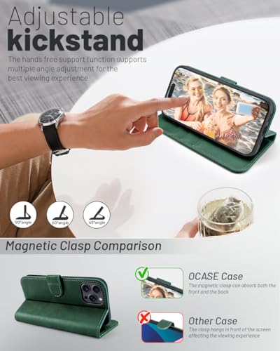 OCASE Compatible with iPhone 16 Pro Wallet Case, PU Leather Flip Folio Case with Card Holders RFID Blocking Kickstand [Shockproof TPU Inner Shell] Phone Cover 6.3 Inch 2024, Blackish Green - Image 4