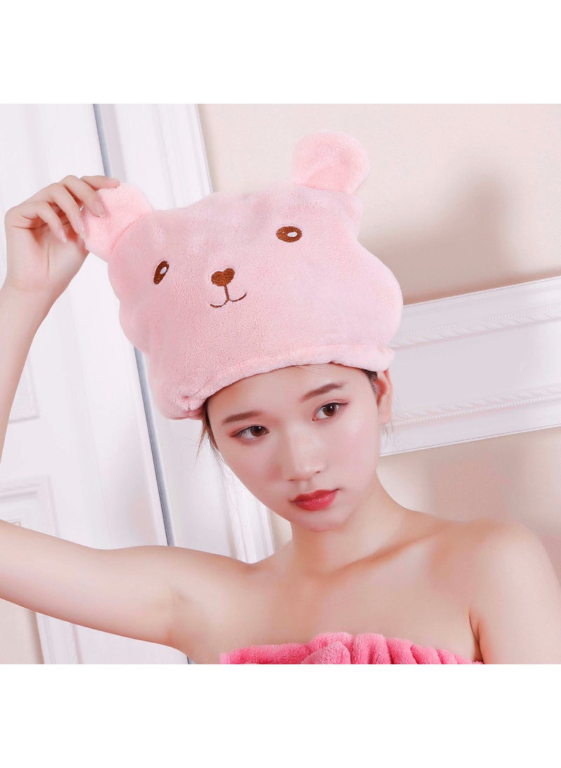 Generic Korean Thick Coral Fleece Bear Hair Drying Cap Pink 