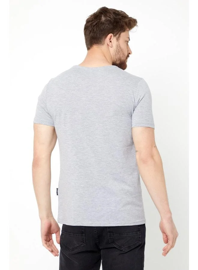 Mmetalic  Men's Indigo 100% Cotton Basic Regular Fit Short Sleeve V-Neck T-Shirt for Men | Best Price UAE