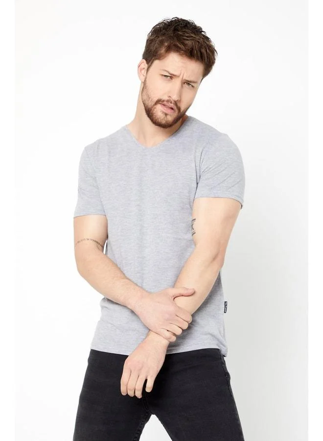 Mmetalic Men's Indigo 100% Cotton Basic Regular Fit Short Sleeve V-Neck T-Shirt