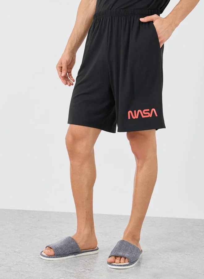 Styli Styli NASA Slogan Print Short Sleeve T-Shirt and Shorts Set
